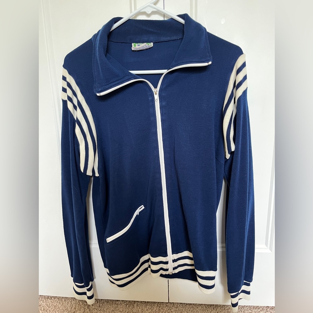 Vintage Blue Knit track Jacket Size Small transitional sport style, streetwear